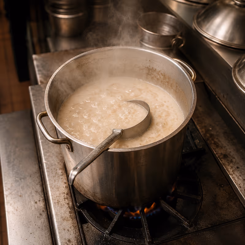 Hakata tonkotsu broth at a rolling boil
