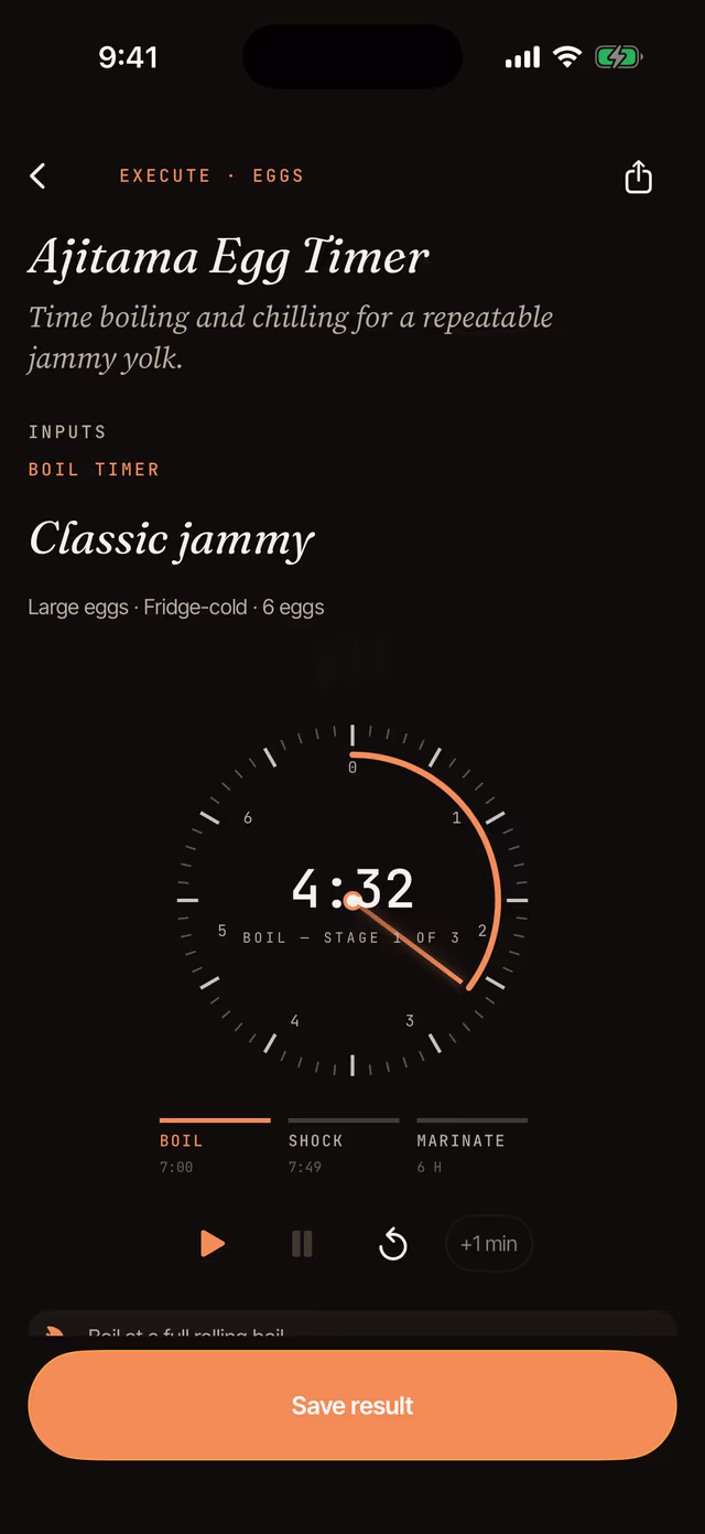 RamenLab cooking chronograph — staged timers running a bowl