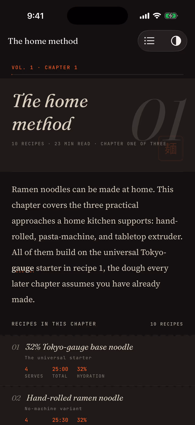 RamenLab Library reader — a chapter typeset like a book